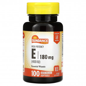 Sundance Vitamins, Витамин E, высокая эффективность, 180 мг (400 МЕ), 100 капсул быстрого высвобождения в Москве - eco-herb.ru | фото