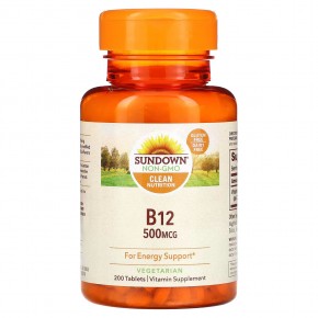 Sundown Naturals, B-12, 500 мкг, 200 таблеток - описание