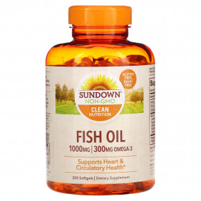 Sundown Naturals, Рыбий жир, 1000 мг, 200 капсул - описание