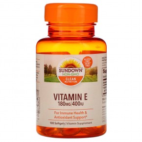Sundown Naturals, Витамин E, 180 мг (400 МЕ), 100 мягких таблеток в Москве - eco-herb.ru | фото