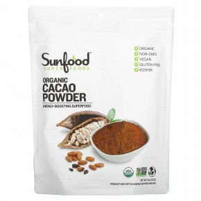Sunfood, Органический какао-порошок, 227 г (8 унций) - описание
