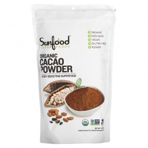 Sunfood, Органический какао-порошок, 454 г (1 фунт) - описание