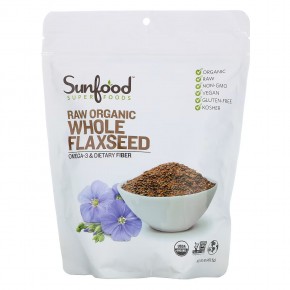 Sunfood, Superfoods, необработанное органическое цельное льняное семя, 453,5 г (1 фунт) в Москве - eco-herb.ru | фото