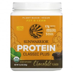 Sunwarrior, Classic Plus Protein, органический продукт на растительной основе, шоколад, 13,2 унц. (375 г) - описание