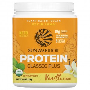 Sunwarrior, Protein Classic Plus, протеин на растительной основе, ванильный вкус, 375 г (13,2 унций) - описание