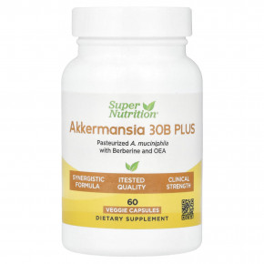 Super Nutrition, Akkermansia 30B PLUS, пастеризованная аккермансия (A. Muciniphila), с берберином и олеилэтаноламином, 60 растительных капсул в Москве - eco-herb.ru | фото