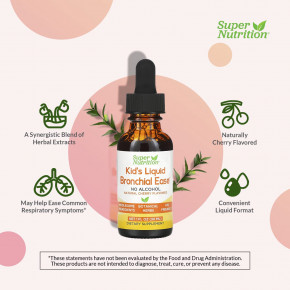 Super Nutrition, Bronchial Ease, детская жидкая добавка для здоровья бронхов, с корнем любистка, свежими листьями йерба санта, корнем солодки и листьями коровяка, без спирта, вишня, 30 мл (1 жидк. унция) в Москве - eco-herb.ru | изображение Super Nutrition, Bronchial Ease, детская жидкая добавка для здоровья бронхов, с корнем любистка, свежими листьями йерба санта, корнем солодки и листьями коровяка, без спирта, вишня, 30 мл (1 жидк. унция) в Москве - eco-herb.ru | фото