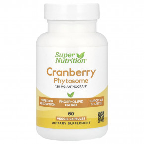 Super Nutrition, Cranberry Phytosome Anthocran®, фитосомы клюквы, 120 мг, 60 растительных капсул в Москве - eco-herb.ru | фото