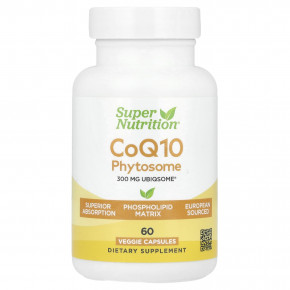 Super Nutrition, фитосомы коэнзима Q10, 300 мг, 60 растительных капсул - описание