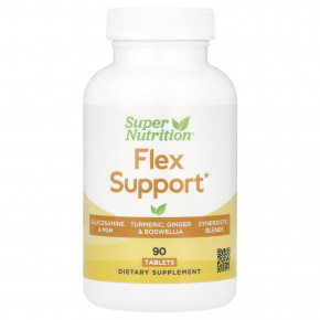 Super Nutrition, Flex Support, добавка для поддержки гибкости, с глюкозамина гидрохлоридом, метилсульфонилметаном, гиалуроновой кислотой, куркумой и босвеллией, 90 таблеток - описание | фото