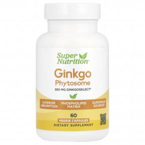 Super Nutrition, Ginkgo Phytosome, фитосомы гинкго, 360 мг, 60 растительных капсул в Москве - eco-herb.ru | фото