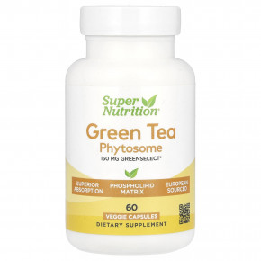 Super Nutrition, Green Tea Phytosome, фитосомы зеленого чая, 150 мг, 60 растительных капсул в Москве - eco-herb.ru | фото