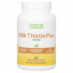 Super Nutrition, Milk Thistle Plus, расторопша с экстрактами куркумы и артишока, 175 мг, 120 растительных капсул - описание | фото