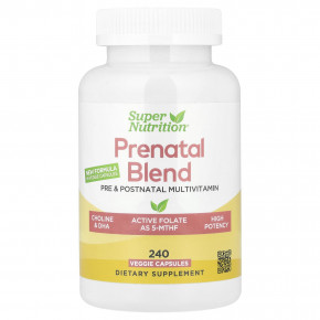 Super Nutrition, мультивитамины для беременных, с суперзеленью, комплексом специй, витамином C, холином и фолатом, 240 растительных капсул - описание | фото