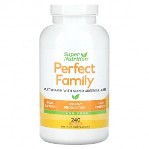 Super Nutrition, Perfect Family, мультивитамины с суперзеленью и травами, без железа, 240 таблеток в Москве - eco-herb.ru | фото