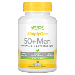 Super Nutrition, SimplyOne, мультивитамины и полезные травы для мужчин старше 50 лет, без железа, 90 таблеток в Москве - eco-herb.ru | фото