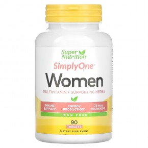 Super Nutrition, SimplyOne, мультивитамины и полезные травы для женщин, без железа, 90 таблеток в Москве - eco-herb.ru | фото
