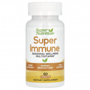Super Nutrition, Super Immune, высокоэффективные мультивитамины с глутатионом, минералами и травами для укрепления иммунитета, 60 таблеток - описание | фото