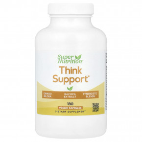 Super Nutrition, Think Support, с гинкго билоба, тюбетейкой, готу колой, бакопой и ферментами, 180 растительных капсул - описание