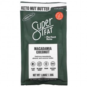 SuperFat, Keto Nut Butter, кокос макадамия, 30 г (1,06 унции) - описание