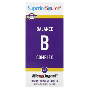 Superior Source, Balance B Complex, комплекс витаминов группы B, 60 быстрорастворимых таблеток MicroLingual в Москве - eco-herb.ru | фото