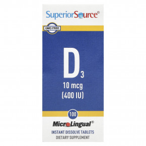 Superior Source, D3, 10 мкг (400 МЕ), 100 быстрорастворимых таблеток MicroLingual® (Товар снят с продажи) в Москве - eco-herb.ru | фото