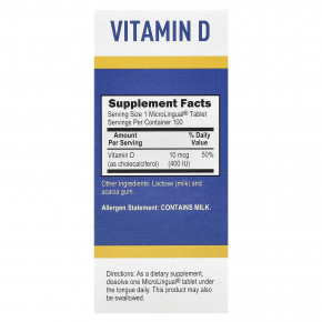 Superior Source, D3, 10 мкг (400 МЕ), 100 быстрорастворимых таблеток MicroLingual® (Товар снят с продажи) в Москве - eco-herb.ru | фото