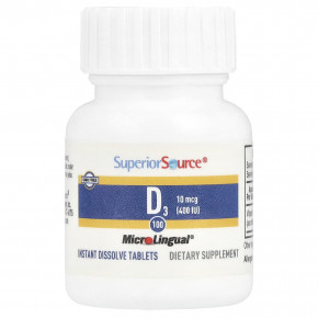 Superior Source, D3, 10 мкг (400 МЕ), 100 быстрорастворимых таблеток MicroLingual® (Товар снят с продажи) в Москве - eco-herb.ru | фото