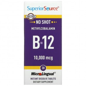 Superior Source, метилкобаламин B12, 10 000 мкг, 30 быстрорастворимых таблеток MicroLingual - описание