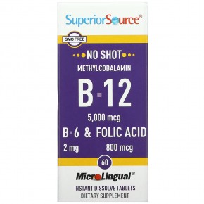 Superior Source, метилкобаламин (витамин B-12), витамин B-6 и фолиевая кислота, 60 быстрорастворимых таблеток MicroLingual в Москве - eco-herb.ru | фото