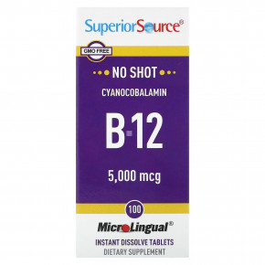 Superior Source, витамин B12 (цианокобаламин), 5000 мкг, 100 быстрорастворимых таблеток MicroLingual в Москве - eco-herb.ru | фото