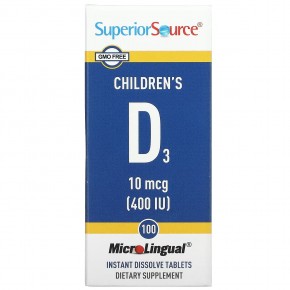 Superior Source, витамин D3 для детей, 400 МЕ, 100 быстрорастворимых таблеток MicroLingual в Москве - eco-herb.ru | фото
