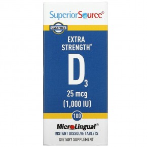 Superior Source, витамин D3 с повышенной силой действия, 25 мкг (1000 МЕ), 100 быстрорастворимых таблеток MicroLingual - описание