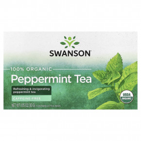 Swanson, 100% органический чай с перечной мятой, без кофеина, 20 чайных пакетиков, 30 г (1,05 унции) в Москве - eco-herb.ru | фото