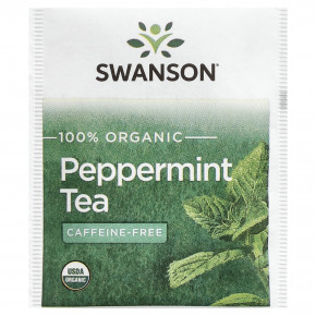 Swanson, 100% органический чай с перечной мятой, без кофеина, 20 чайных пакетиков, 30 г (1,05 унции) в Москве - eco-herb.ru | фото