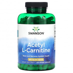 Swanson, Ацетил L-карнитин, 500 мг, 240 растительных капсул - описание
