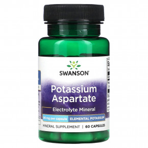 Swanson, Potassium Aspartate, 99 mg, 60 Capsules - описание | фото