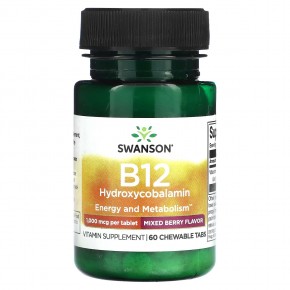 Swanson, B12 гидроксикобаламин, ягодное ассорти, 1000 мкг, 60 жевательных таблеток в Москве - eco-herb.ru | фото