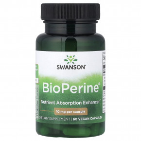 Swanson, BioPerine®, 10 мг, 60 веганских капсул - описание | фото