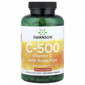 Swanson, C-500, витамин C с шиповником, 250 веганских капсул - описание | фото