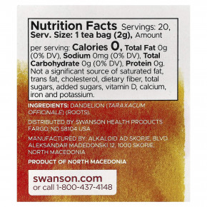 Swanson, Чай из корня одуванчика, без кофеина, 20 чайных пакетиков, 40 г (1,4 унции) (Товар снят с продажи) в Москве - eco-herb.ru | изображение Swanson, Чай из корня одуванчика, без кофеина, 20 чайных пакетиков, 40 г (1,4 унции) (Товар снят с продажи) в Москве - eco-herb.ru | фото