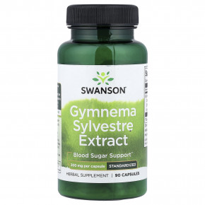 Swanson, джимнема (Gymnema sylvestre), стандартизованный экстракт, 300 мг, 90 капсул - описание | фото