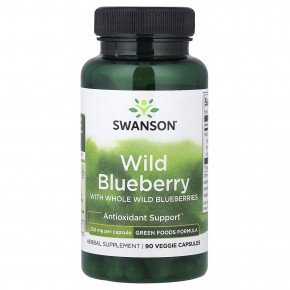Swanson, дикорастущая голубика с цельными ягодами дикой голубики, 250 мг, 90 растительных капсул - описание | фото