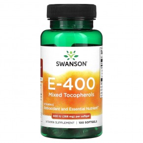 Swanson, E-400, смесь токоферолов, 400 МЕ (268 мг), 100 мягких таблеток в Москве - eco-herb.ru | фото