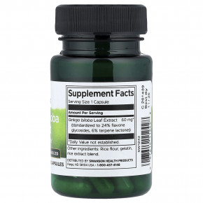 Swanson, экстракт гинкго билоба, стандартизованный, 60 мг, 30 капсул в Москве - eco-herb.ru | фото