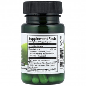 Swanson, Экстракт магнолии, 200 мг, 30 веганских капсул в Москве - eco-herb.ru | фото