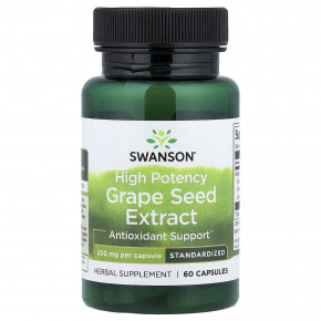 Swanson, экстракт виноградных косточек. высокая эффективность, 200 мг, 60 капсул - описание | фото