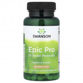 Swanson, Epic Pro, пробиотик из 25 штаммов, 30 млрд КОЕ, 30 веганских капсул Embo Caps® AP - описание | фото