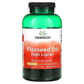 Swanson, Льняное масло с высоким содержанием лигнана, 980 мг, 200 мягких таблеток в Москве - eco-herb.ru | фото