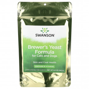 Swanson, формула с пивными дрожжами, для кошек и собак, 160 жевательных таблеток, 240 г (8,5 унции) - описание | фото